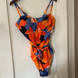 Tabitha Vibrant Orange and Blue Swimsuit